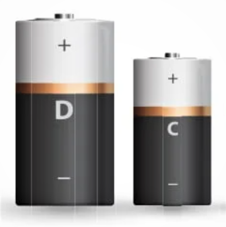 Side-by-side comparison of C and D batteries